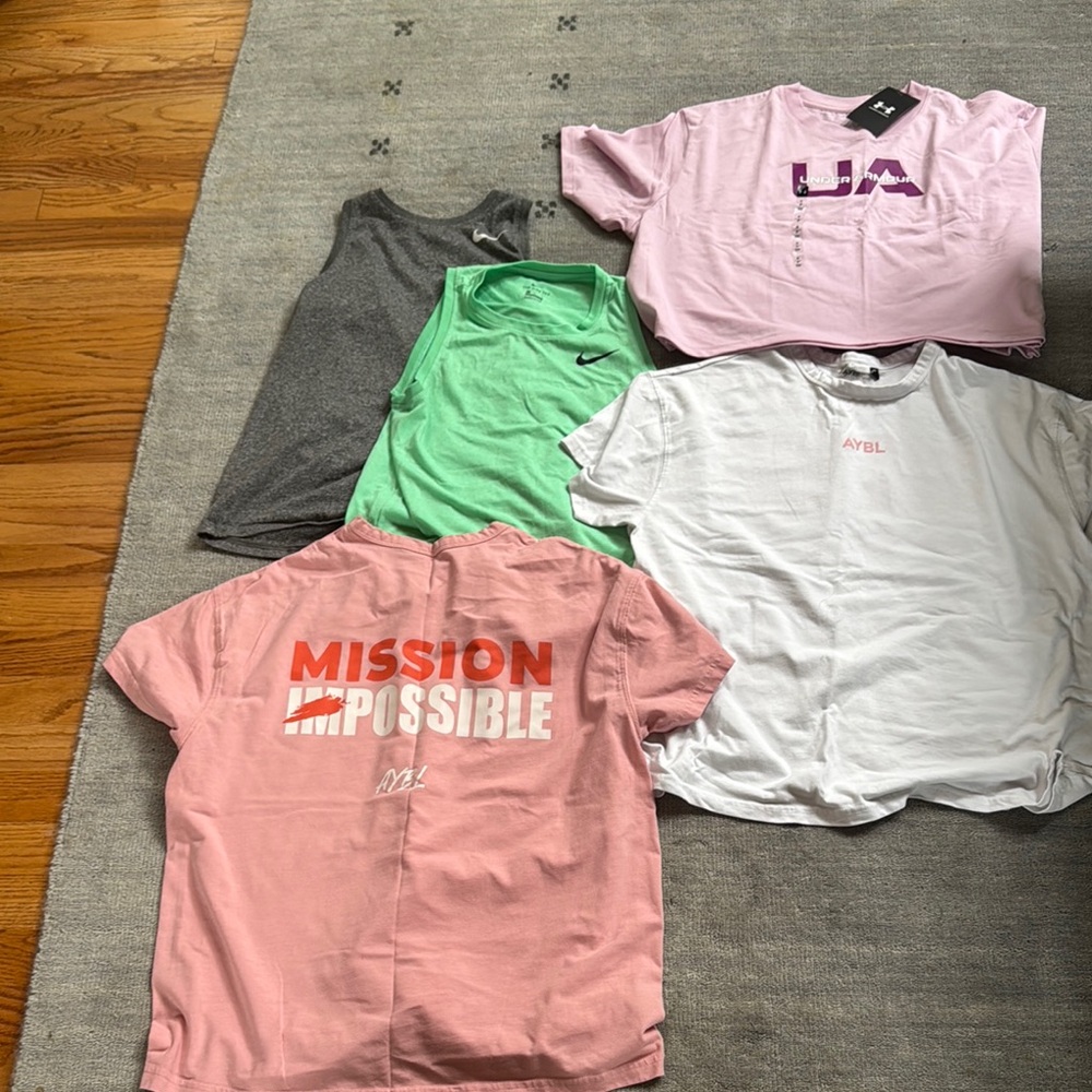 Set of 5 Active T’s - 2 ABYL (M), 1 UA- NWT (Sm), 2 Nikes (Sm)